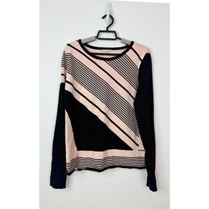 Halogen Top Women's Small Striped Geometric Long Sleeve‎ Top Pink